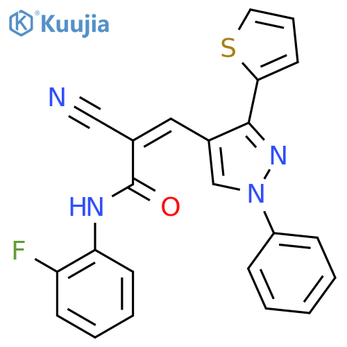 2-cyano-N-(2-fluorophenyl)-3-[1-phenyl-3-(thiophen-2-yl)-1H-pyrazol-4-yl]prop-2-enamide structure