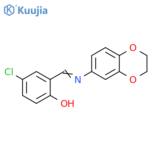 4-chloro-2-[(E)-(2,3-dihydro-1,4-benzodioxin-6-ylimino)methyl]phenol structure