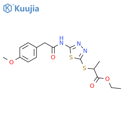 ethyl 2-({5-2-(4-methoxyphenyl)acetamido-1,3,4-thiadiazol-2-yl}sulfanyl)propanoate structure