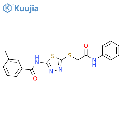 3-methyl-N-(5-{(phenylcarbamoyl)methylsulfanyl}-1,3,4-thiadiazol-2-yl)benzamide structure