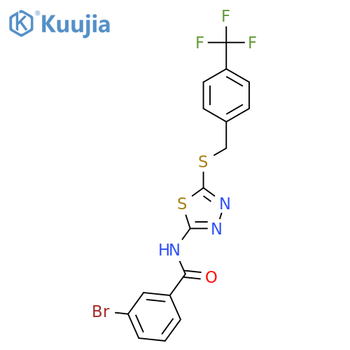 3-bromo-N-5-({4-(trifluoromethyl)phenylmethyl}sulfanyl)-1,3,4-thiadiazol-2-ylbenzamide structure