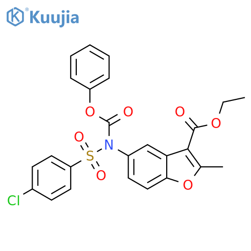 ethyl 2-methyl-5-N-(phenoxycarbonyl)4-chlorobenzenesulfonamido-1-benzofuran-3-carboxylate structure