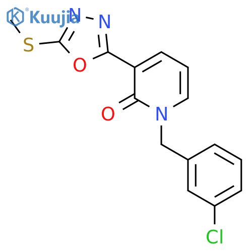 1-[(3-Chlorophenyl)methyl]-3-(5-methylsulfanyl-1,3,4-oxadiazol-2-yl)pyridin-2-one structure