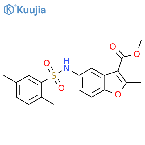 methyl 5-(2,5-dimethylbenzenesulfonamido)-2-methyl-1-benzofuran-3-carboxylate structure