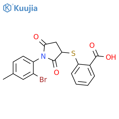 2-{1-(2-bromo-4-methylphenyl)-2,5-dioxopyrrolidin-3-ylsulfanyl}benzoic acid structure