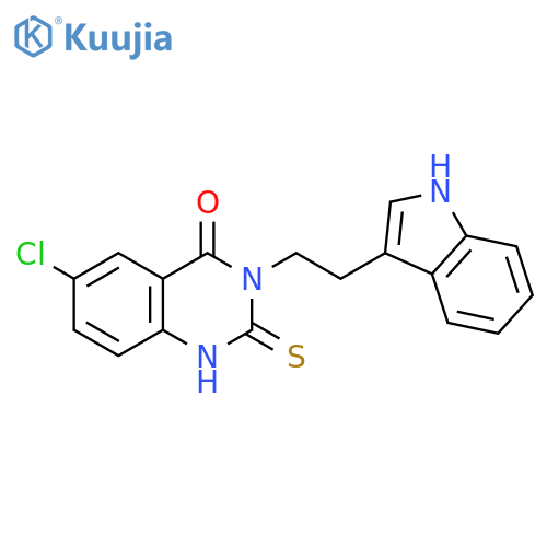 6-chloro-3-2-(1H-indol-3-yl)ethyl-2-sulfanylidene-1,2,3,4-tetrahydroquinazolin-4-one structure