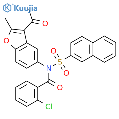 N-(3-acetyl-2-methyl-1-benzofuran-5-yl)-2-chloro-N-(naphthalene-2-sulfonyl)benzamide structure