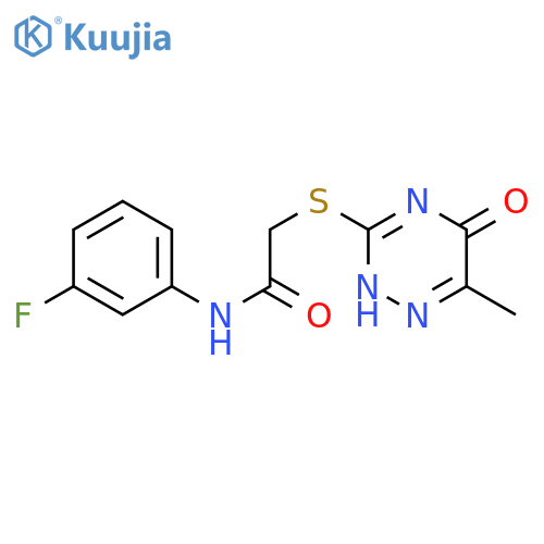 N-(3-fluorophenyl)-2-(6-methyl-5-oxo-4,5-dihydro-1,2,4-triazin-3-yl)sulfanylacetamide structure