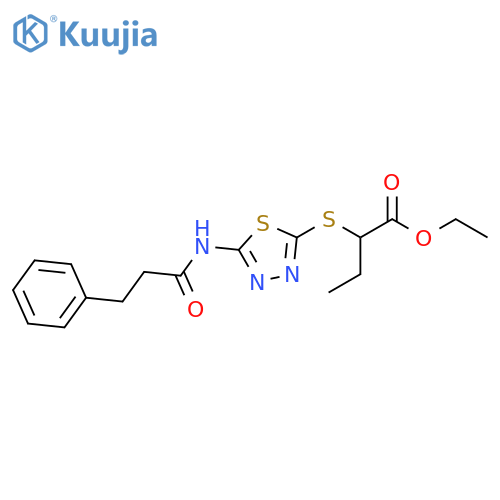 ethyl 2-{5-(3-phenylpropanamido)-1,3,4-thiadiazol-2-ylsulfanyl}butanoate structure