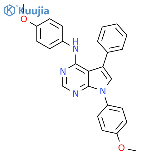 N,7-bis(4-methoxyphenyl)-5-phenyl-7H-pyrrolo2,3-dpyrimidin-4-amine structure