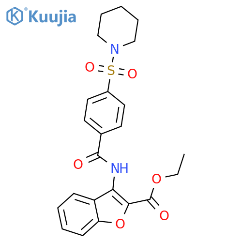 ethyl 3-4-(piperidine-1-sulfonyl)benzamido-1-benzofuran-2-carboxylate structure