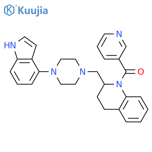 Quinoline,1,2,3,4-tetrahydro-2-[[4-(1H-indol-4-yl)-1-piperazinyl]methyl]-1-(3-pyridinylcarbonyl)- structure