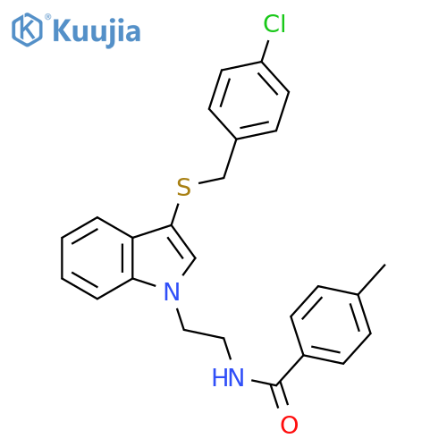 N-2-(3-{(4-chlorophenyl)methylsulfanyl}-1H-indol-1-yl)ethyl-4-methylbenzamide structure