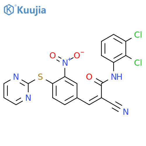 (Z)-2-Cyano-N-(2,3-dichlorophenyl)-3-(3-nitro-4-pyrimidin-2-ylsulfanylphenyl)prop-2-enamide structure