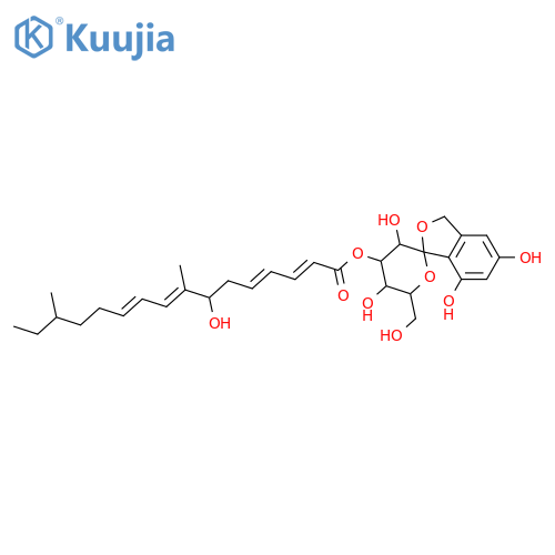 (3'R,4'S,5'R,6'R)-3',5,5',7-tetrahydroxy-6'-(hydroxymethyl)-3',4',5',6'-tetrahydro-3H-spiro[2-benzofuran-1,2'-pyran]-4'-yl (2E,4E,7S,8E,10E,14S)-7-hydroxy-8,14-dimethylhexadeca-2,4,8,10-tetraenoate structure