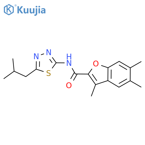 3,5,6-trimethyl-N-5-(2-methylpropyl)-1,3,4-thiadiazol-2-yl-1-benzofuran-2-carboxamide structure