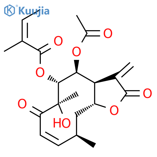 (Z)-2-Methyl-2-butenoic acid [(3aS,4S,5R,6R,8Z,10R,11aR)-4-acetoxy-2,3,3a,4,5,6,7,10,11,11a-decahydro-6-hydroxy-6,10-dimethyl-3-methylene-2,7-dioxocyclodeca[b]furan-5-yl] ester structure