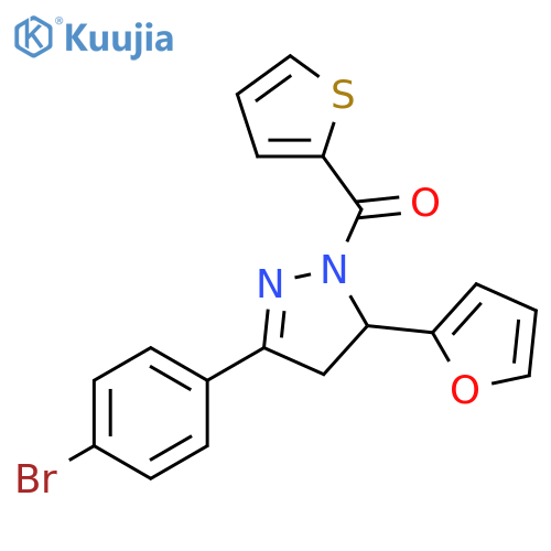 3-(4-bromophenyl)-5-(furan-2-yl)-1-(thiophene-2-carbonyl)-4,5-dihydro-1H-pyrazole structure