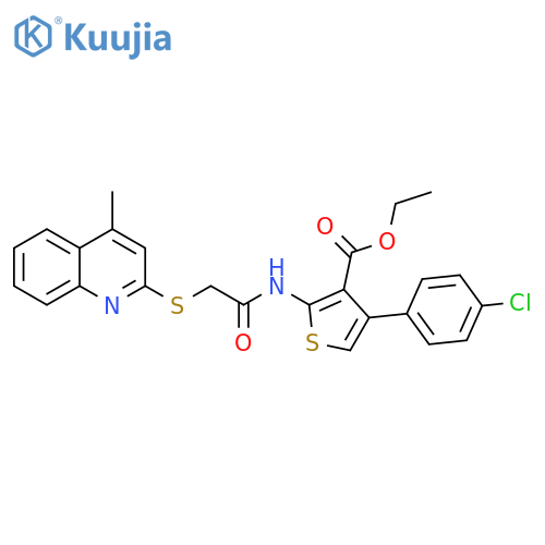 ethyl 4-(4-chlorophenyl)-2-{2-(4-methylquinolin-2-yl)sulfanylacetamido}thiophene-3-carboxylate structure