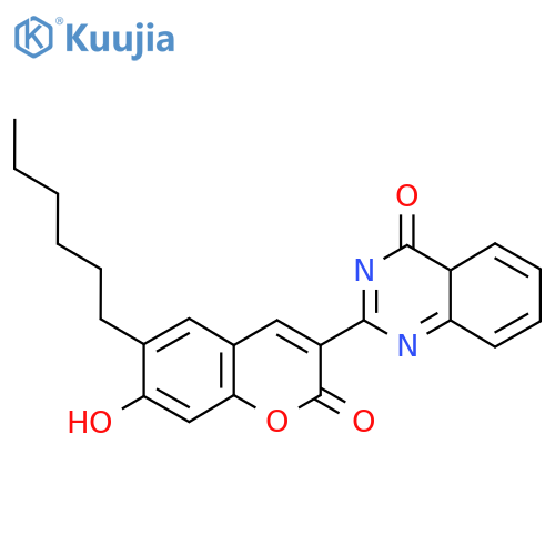 2-(6-hexyl-7-hydroxy-2-oxo-2H-chromen-3-yl)-3,4-dihydroquinazolin-4-one structure