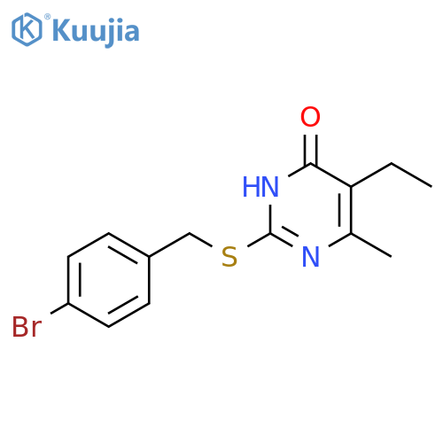 2-{(4-bromophenyl)methylsulfanyl}-5-ethyl-6-methyl-3,4-dihydropyrimidin-4-one structure