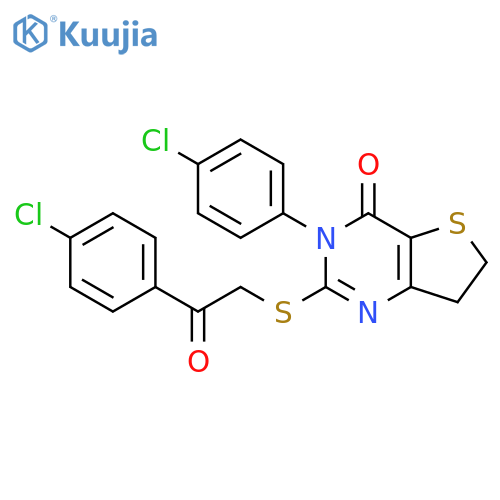 3-(4-chlorophenyl)-2-{2-(4-chlorophenyl)-2-oxoethylsulfanyl}-3H,4H,6H,7H-thieno3,2-dpyrimidin-4-one structure