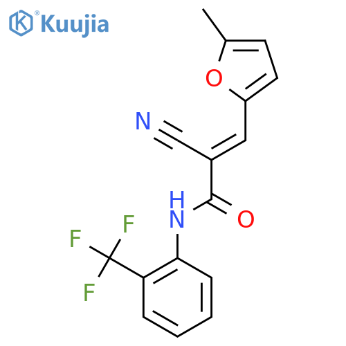2-cyano-3-(5-methylfuran-2-yl)-N-[2-(trifluoromethyl)phenyl]prop-2-enamide structure