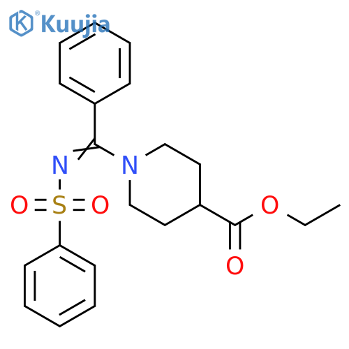 ethyl 1-(1E)-(benzenesulfonyl)imino(phenyl)methylpiperidine-4-carboxylate structure