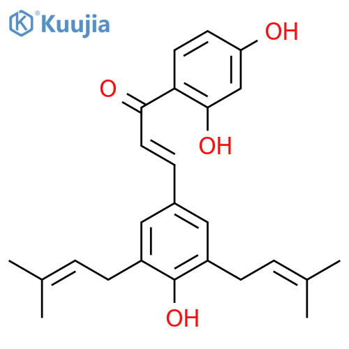 (2E)-1-(2,4-dihydroxyphenyl)-3-[4-hydroxy-3,5-bis(3-methylbut-2-en-1-yl)phenyl]prop-2-en-1-one structure