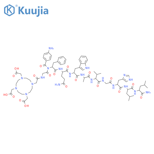 L-Leucinamide,N-[[4,7,10-tris(carboxymethyl)-1,4,7,10-tetraazacyclododec-1-yl]acetyl]glycyl-4-aminobenzoyl-D-phenylalanyl-L-glutaminyl-L-tryptophyl-L-alanyl-L-valylglycyl-L-histidyl-L-leucyl- structure