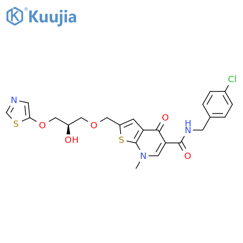 Thieno[2,3-b]pyridine-5-carboxamide, N-[(4-chlorophenyl)methyl]-4,7-dihydro-2-[[(2R)-2-hydroxy-3-(5-thiazolyloxy)propoxy]methyl]-7-methyl-4-oxo- structure
