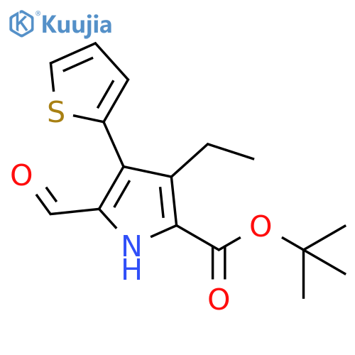 1H-Pyrrole-2-carboxylic acid, 3-ethyl-5-formyl-4-(2-thienyl)-, 1,1-dimethylethyl ester structure