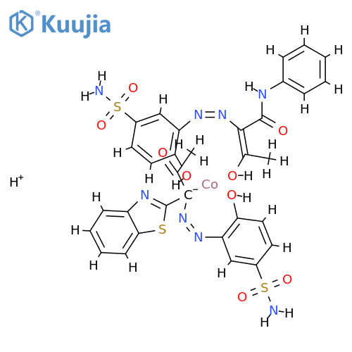 hydrogen [2-[[5-(aminosulphonyl)-2-hydroxyphenyl]azo]-3-oxo-N-phenylbutylamidato(2-)][3-[[1-(benzothiazol-2-yl)-2-oxopropyl]azo]-4-hydroxybenzenesulphonamidato(2-)]cobaltate(1-) structure