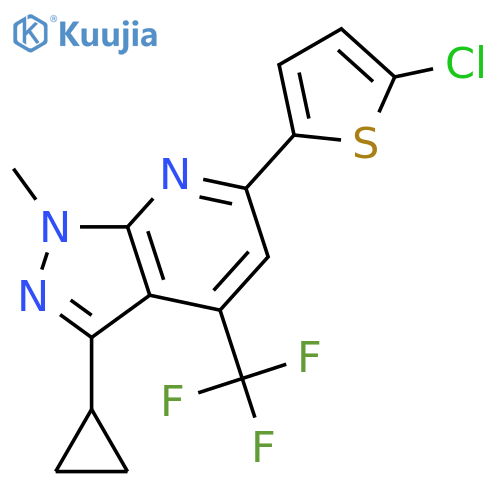 <br>6-(5-Chloro-thiophen-2-yl)-3-cyclopropyl-1-methyl-4-trifluoromethyl-1H-pyra zolo[3,4-b]pyridine structure