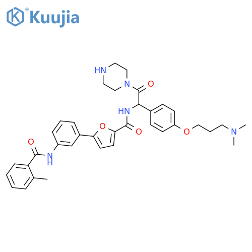 2-Furancarboxamide,N-[1-[4-[3-(dimethylamino)propoxy]phenyl]-2-oxo-2-(1-piperazinyl)ethyl]-5-[3-[(2-methylbenzoyl)amino]phenyl]- structure