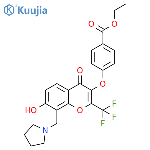ethyl 4-({7-hydroxy-4-oxo-8-(pyrrolidin-1-yl)methyl-2-(trifluoromethyl)-4H-chromen-3-yl}oxy)benzoate structure