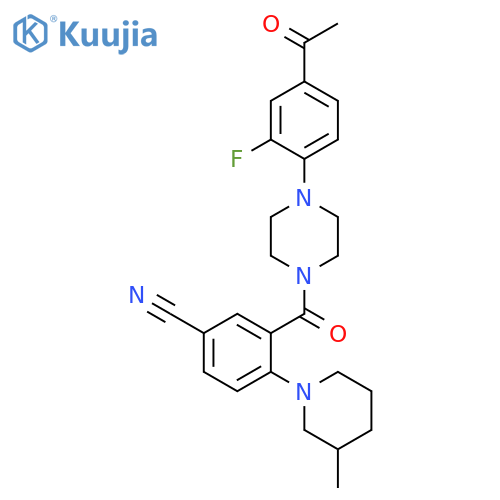 Piperazine,1-(4-acetyl-2-fluorophenyl)-4-[5-cyano-2-(3-methyl-1-piperidinyl)benzoyl]- structure