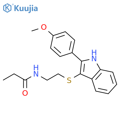N-(2-{2-(4-methoxyphenyl)-1H-indol-3-ylsulfanyl}ethyl)propanamide structure