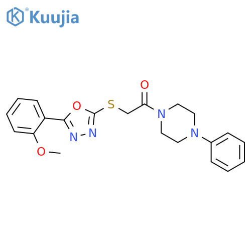 2-{5-(2-methoxyphenyl)-1,3,4-oxadiazol-2-ylsulfanyl}-1-(4-phenylpiperazin-1-yl)ethan-1-one structure