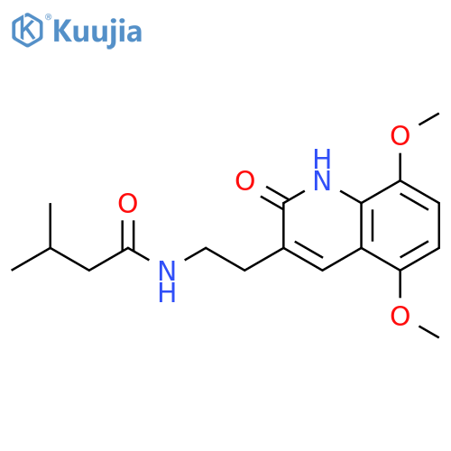N-2-(5,8-dimethoxy-2-oxo-1,2-dihydroquinolin-3-yl)ethyl-3-methylbutanamide structure