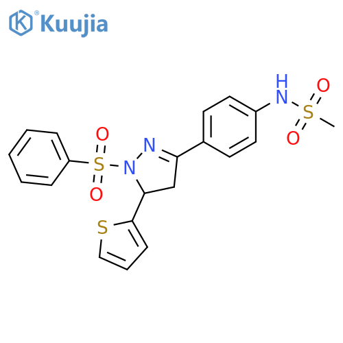 N-{4-1-(benzenesulfonyl)-5-(thiophen-2-yl)-4,5-dihydro-1H-pyrazol-3-ylphenyl}methanesulfonamide structure