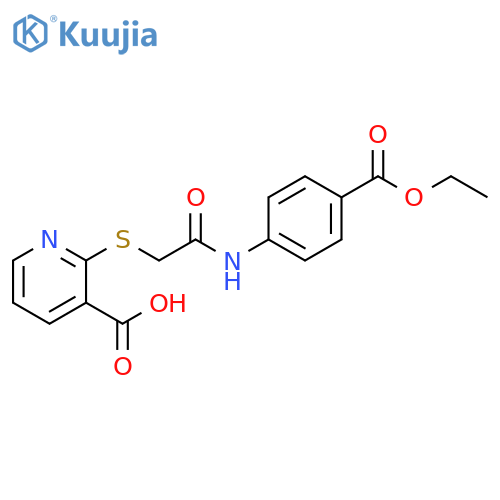 2-({4-(ethoxycarbonyl)phenylcarbamoyl}methyl)sulfanylpyridine-3-carboxylic acid structure