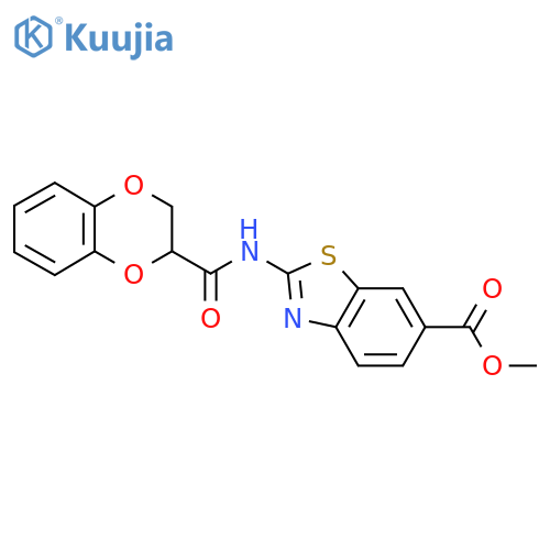 methyl 2-(2,3-dihydro-1,4-benzodioxine-2-amido)-1,3-benzothiazole-6-carboxylate structure