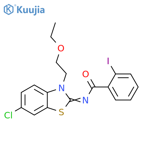 N-(2Z)-6-chloro-3-(2-ethoxyethyl)-2,3-dihydro-1,3-benzothiazol-2-ylidene-2-iodobenzamide structure