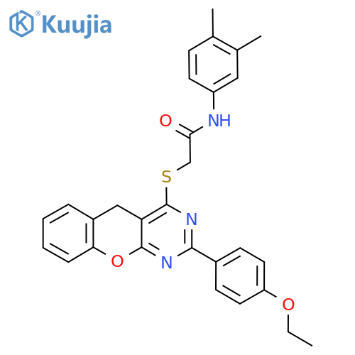 N-(3,4-dimethylphenyl)-2-{2-(4-ethoxyphenyl)-5H-chromeno2,3-dpyrimidin-4-ylsulfanyl}acetamide structure