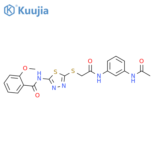 N-5-({(3-acetamidophenyl)carbamoylmethyl}sulfanyl)-1,3,4-thiadiazol-2-yl-2-methoxybenzamide structure
