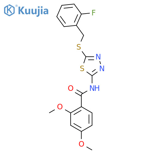 N-(5-{(2-fluorophenyl)methylsulfanyl}-1,3,4-thiadiazol-2-yl)-2,4-dimethoxybenzamide structure