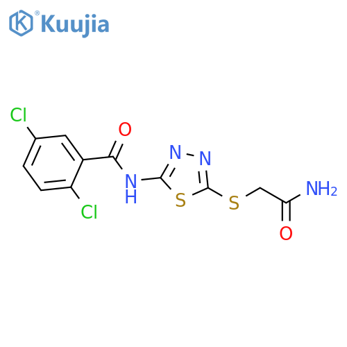 N-{5-(carbamoylmethyl)sulfanyl-1,3,4-thiadiazol-2-yl}-2,5-dichlorobenzamide structure