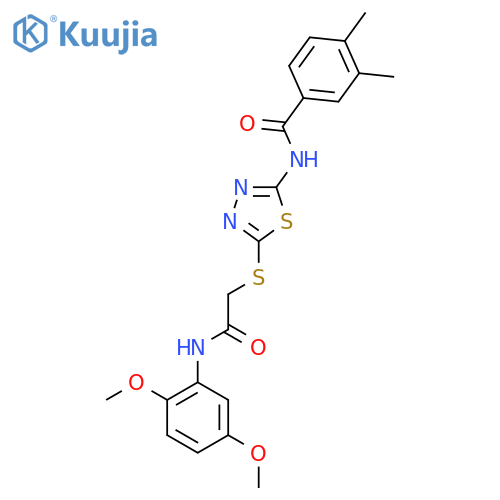 N-5-({(2,5-dimethoxyphenyl)carbamoylmethyl}sulfanyl)-1,3,4-thiadiazol-2-yl-3,4-dimethylbenzamide structure