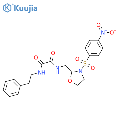 N-{3-(4-nitrobenzenesulfonyl)-1,3-oxazolidin-2-ylmethyl}-N'-(2-phenylethyl)ethanediamide structure